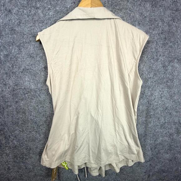 OGL Move Top Womens Large Beige Icy Ponte Flap Collar Surplice Drawstring Tie - Picture 2 of 6